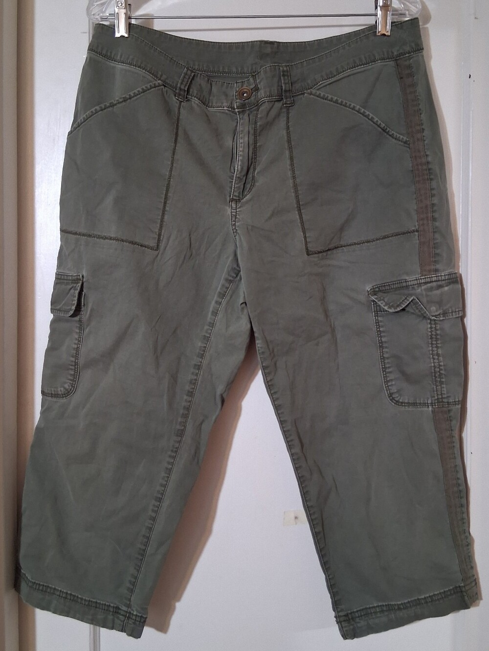 Time and Tru Green Cargo Capri Pants Olive Utility Cropped Pants Women's Size 16 - Picture 4 of 14